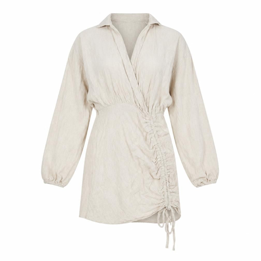 PRETTYLITTLETHING Womens Beige Linen A-Line Size 8 Collared Zip