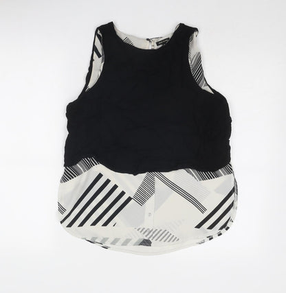 River Island Womens Black Geometric Polyester Basic Tank Size 10 Boat Neck