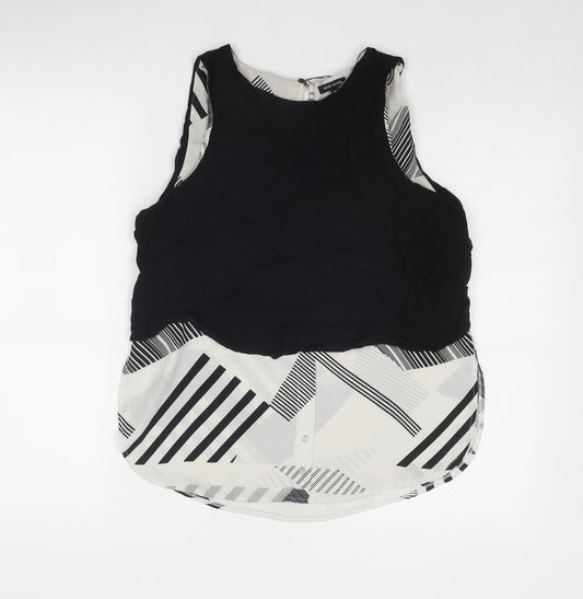 River Island Womens Black Geometric Polyester Basic Tank Size 10 Boat Neck
