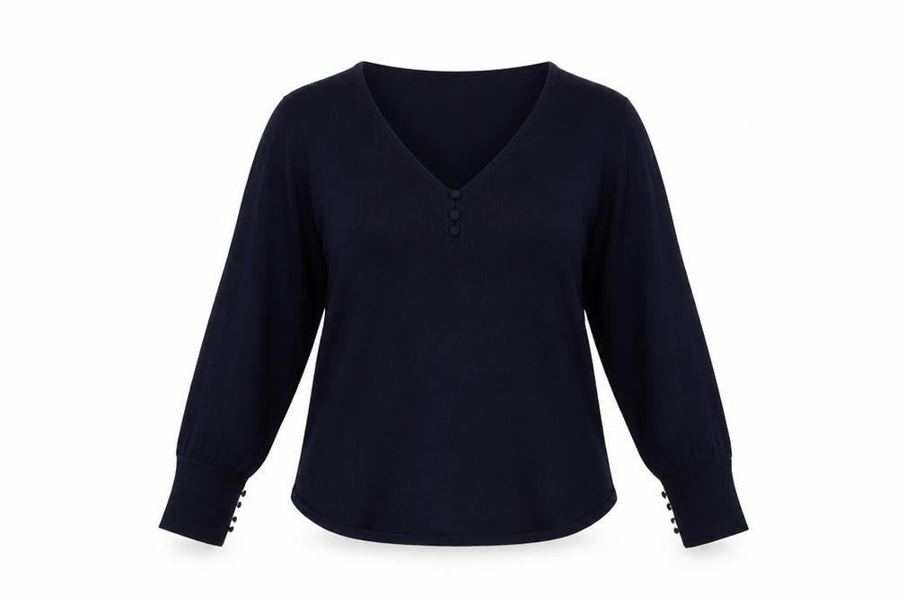 Mango Womens Blue V-Neck Polyester Pullover Jumper Size S