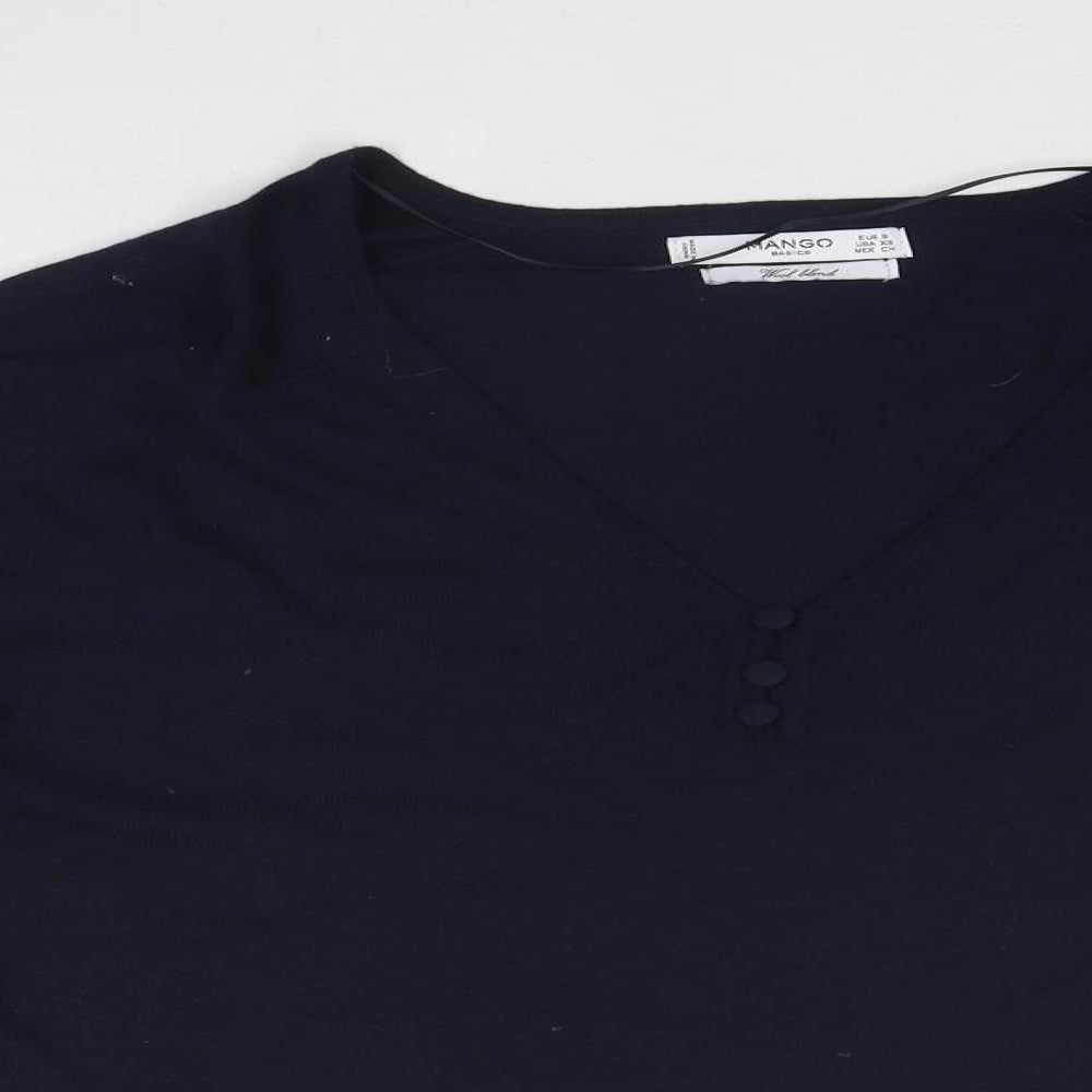 Mango Womens Blue V-Neck Polyester Pullover Jumper Size S