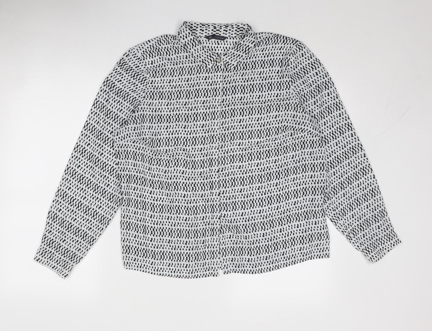Marks and Spencer Womens Grey Geometric Polyester Basic Button-Up Size 18 Collared