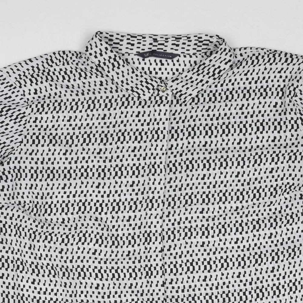 Marks and Spencer Womens Grey Geometric Polyester Basic Button-Up Size 18 Collared