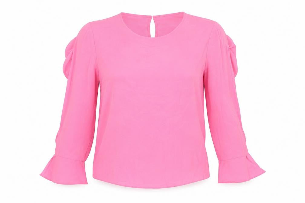 Warehouse Womens Pink Polyester Basic Blouse Size 10 Round Neck