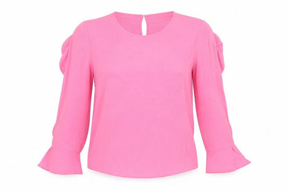 Warehouse Womens Pink Polyester Basic Blouse Size 10 Round Neck