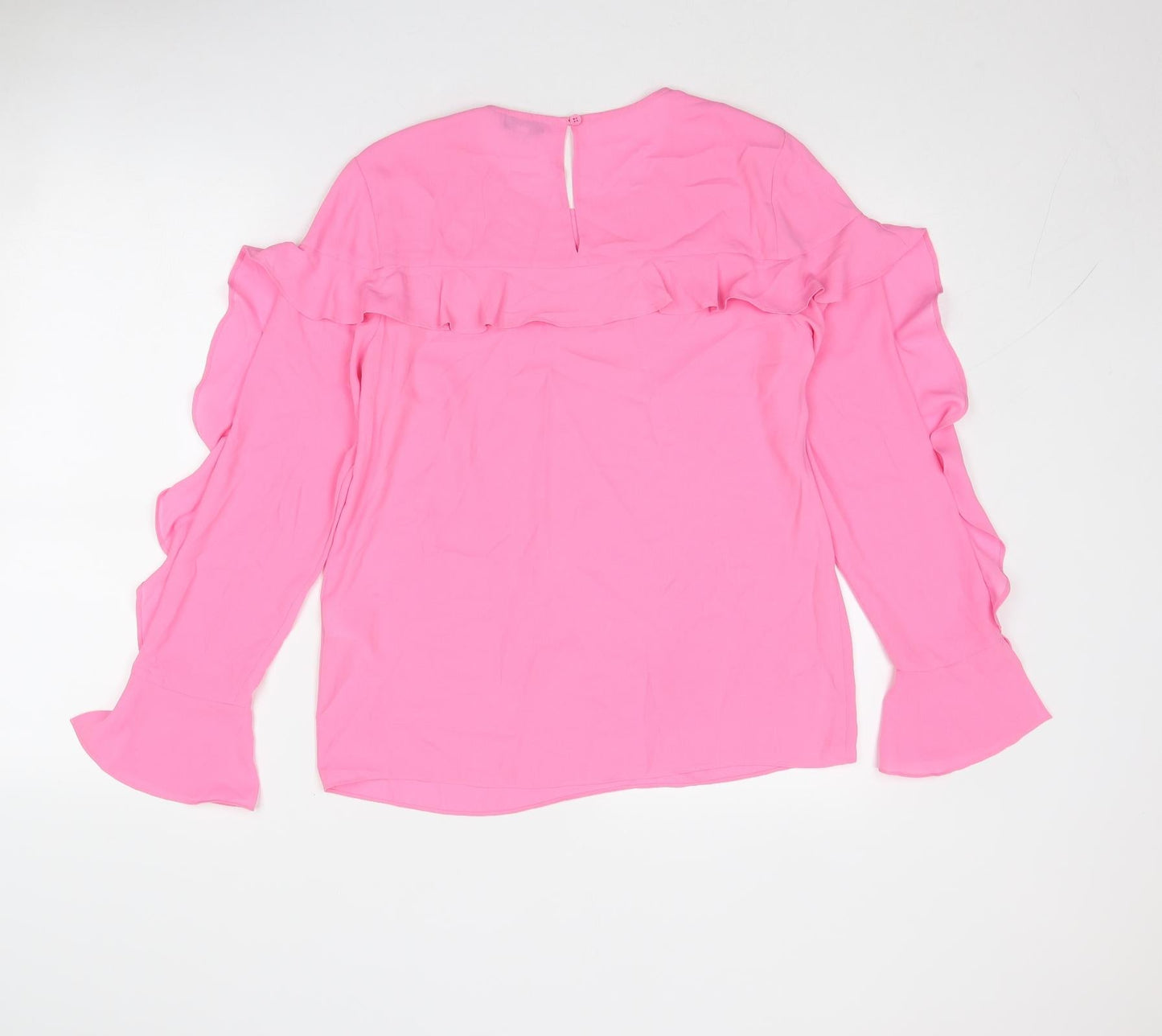 Warehouse Womens Pink Polyester Basic Blouse Size 10 Round Neck