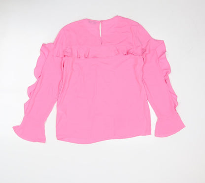 Warehouse Womens Pink Polyester Basic Blouse Size 10 Round Neck