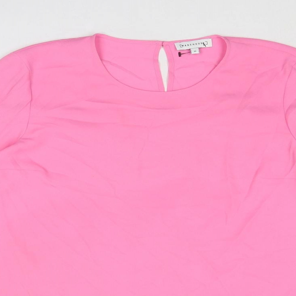 Warehouse Womens Pink Polyester Basic Blouse Size 10 Round Neck