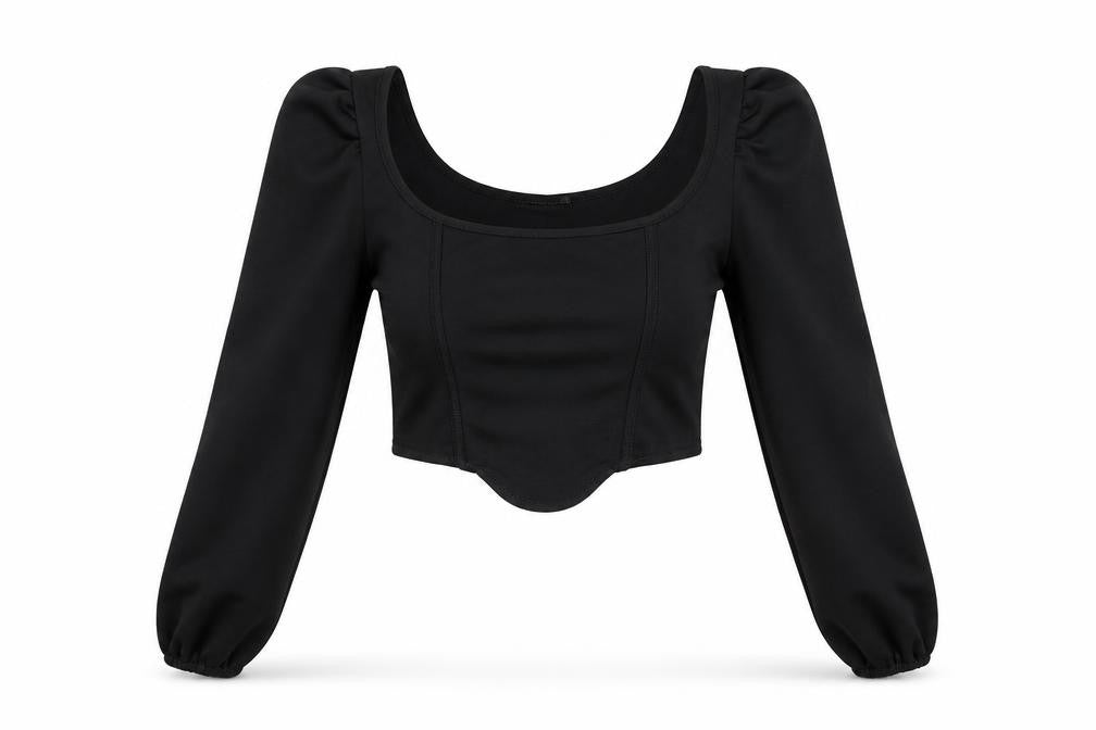 PRETTYLITTLETHING Womens Black Polyester Cropped Blouse Size 6 Boat Neck
