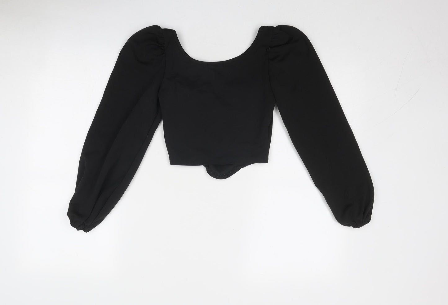 PRETTYLITTLETHING Womens Black Polyester Cropped Blouse Size 6 Boat Neck
