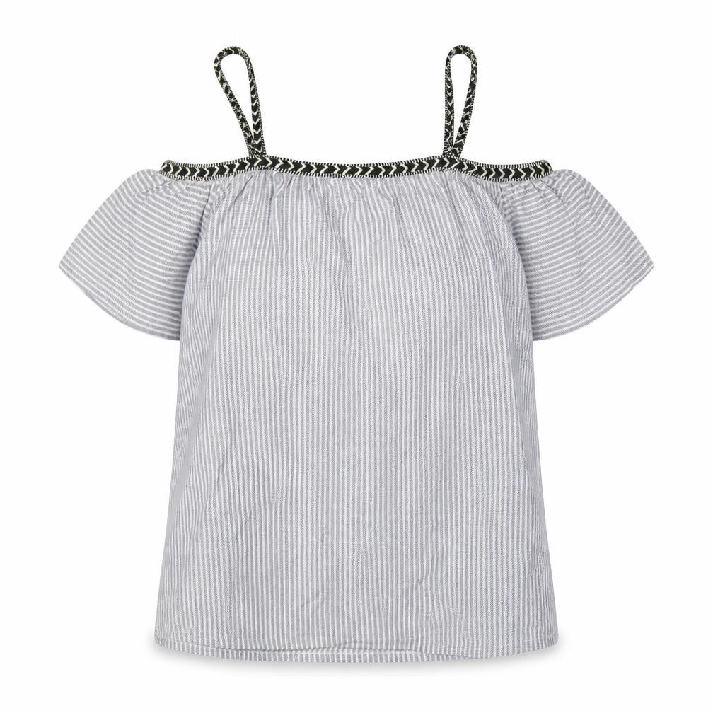 Pull&Bear Womens Blue Striped Cotton Basic Blouse Size M Off the Shoulder