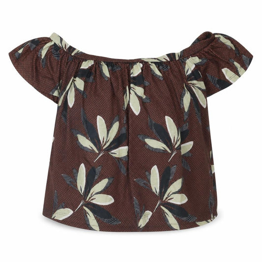 River Island Womens Brown Floral Polyester Basic Blouse Size 10 Off the Shoulder