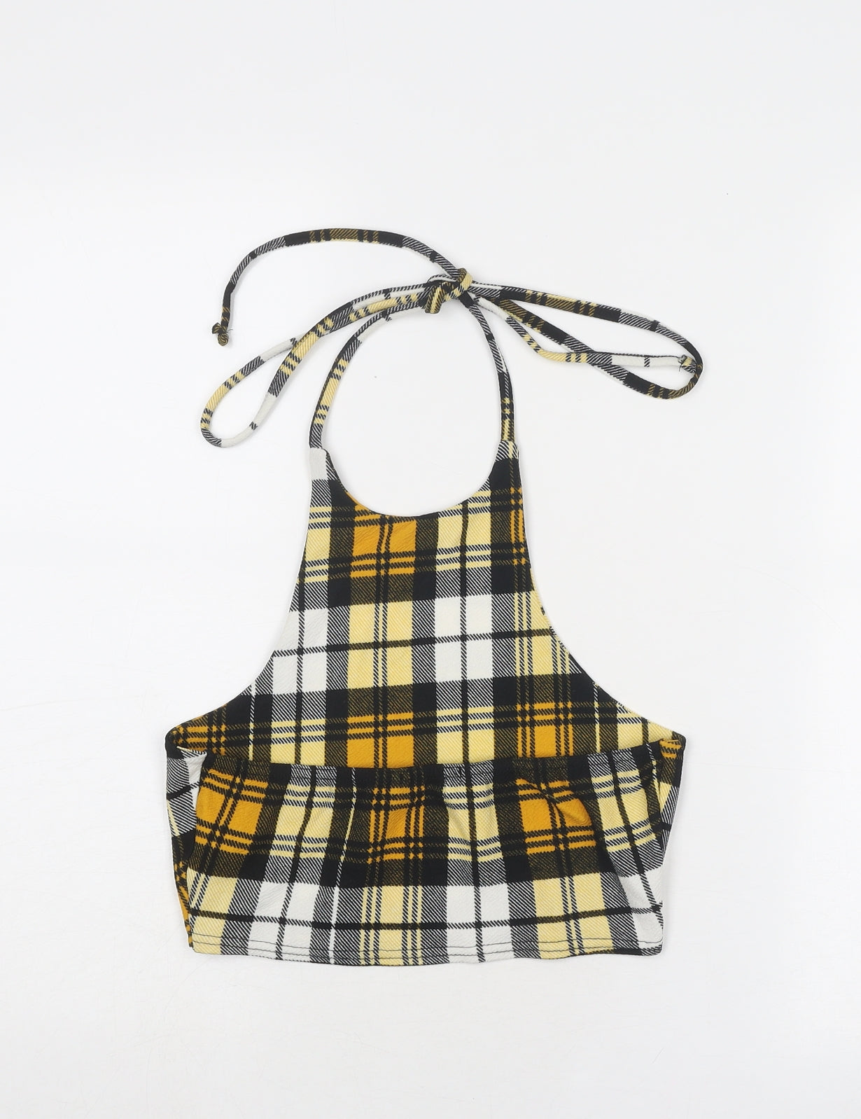 PRETTYLITTLETHING Womens Black Plaid Polyester Cropped Tank Size 8 Halter