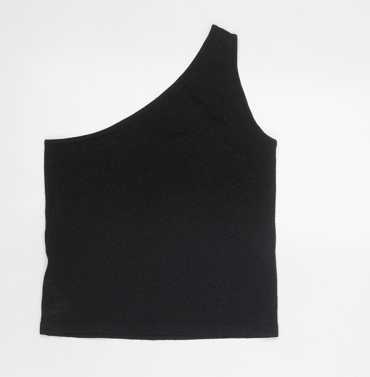 River Island Womens Black Viscose Basic Tank Size 12 One Shoulder - Speckled