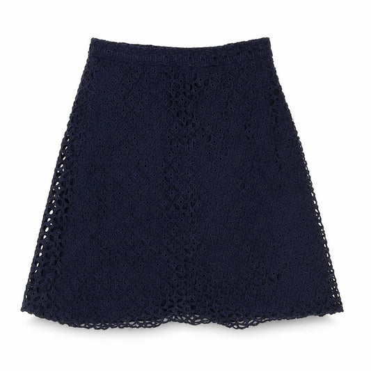Zara Womens Blue Geometric Cotton Swing Skirt Size M Zip