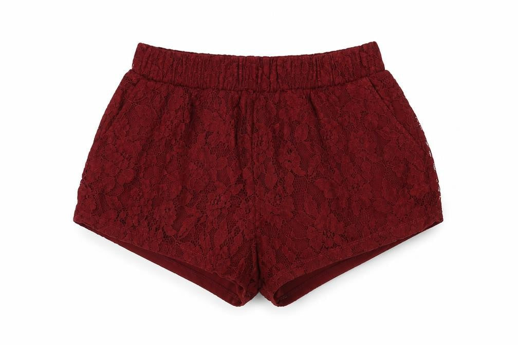Forever 21 Womens Red Floral Cotton Hot Pants Shorts Size XS Regular Pull On - Lace Overlay