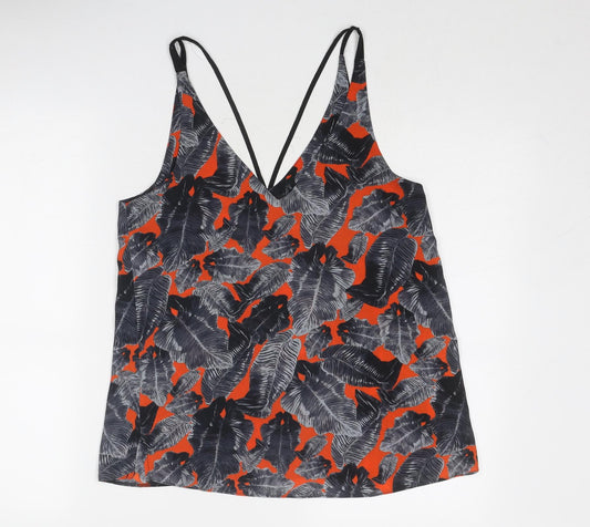 Topshop Womens Grey Geometric Polyester Basic Tank Size 10 V-Neck - Leaf Print
