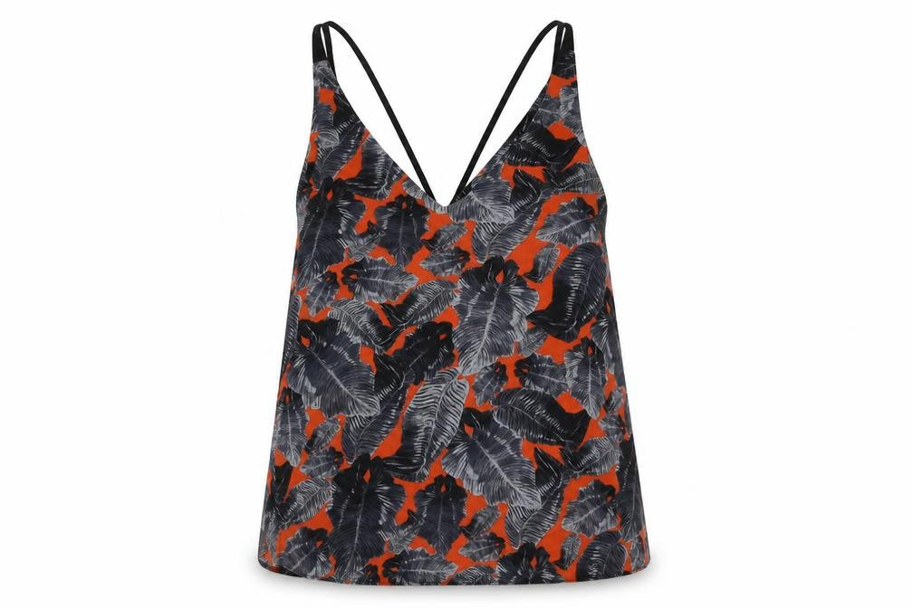Topshop Womens Grey Geometric Polyester Basic Tank Size 10 V-Neck - Leaf Print