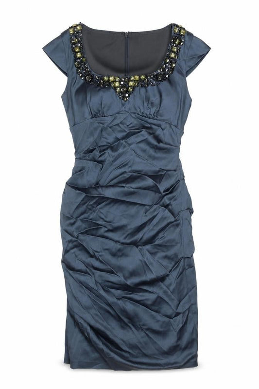 Xscape Womens Blue Acetate Sheath Size 4 Scoop Neck Zip - Embellished Neckline