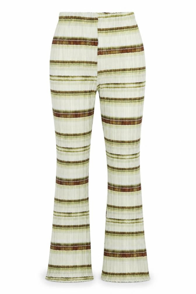 PRETTYLITTLETHING Womens Green Striped Polyester Trousers Size 8 Regular