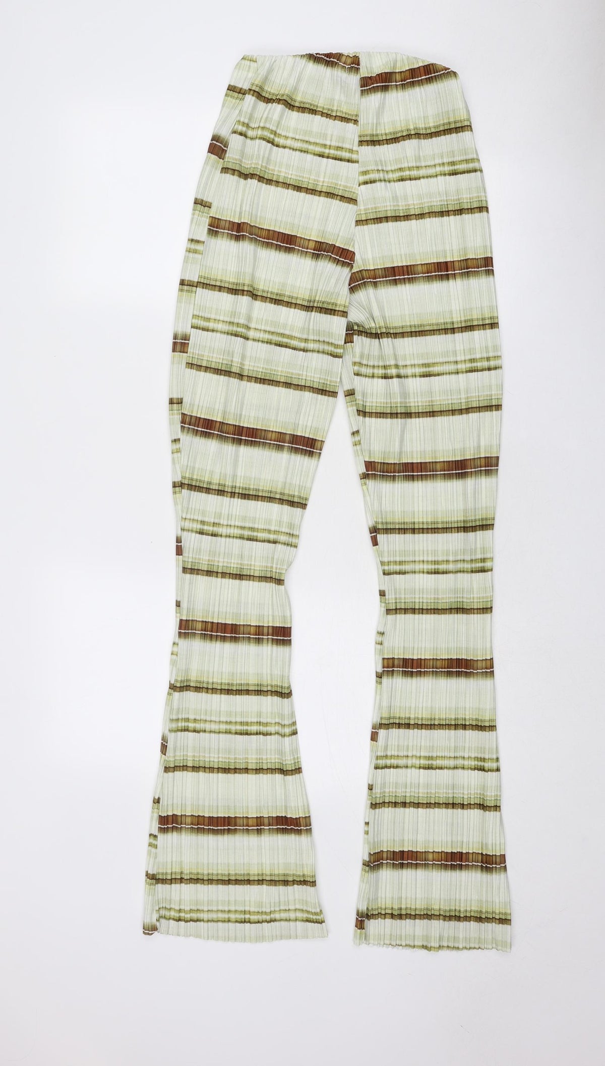 PRETTYLITTLETHING Womens Green Striped Polyester Trousers Size 8 Regular