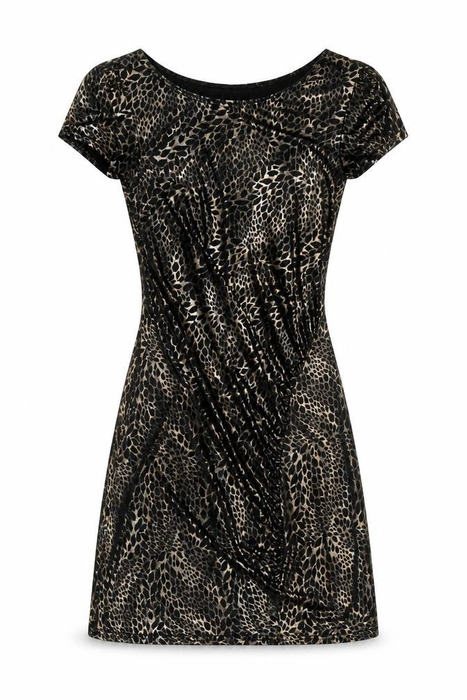 Quiz Womens Black Animal Print Polyester Mini Size 6 Boat Neck Pullover