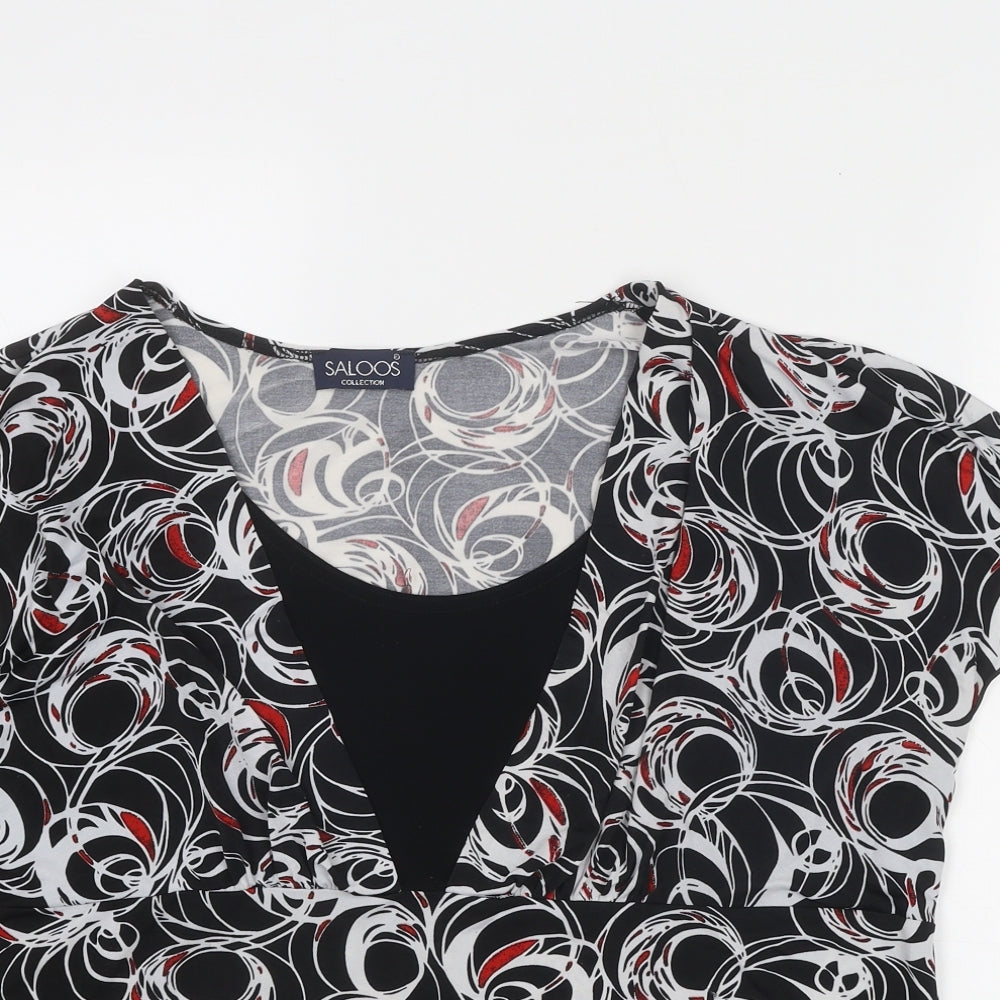 Saloos Womens Black Geometric Polyester Basic Blouse Size XL Round Neck