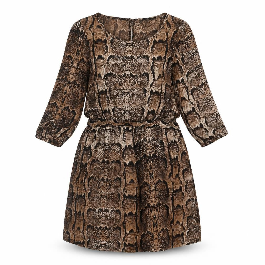 H&M Womens Brown Animal Print Polyester Fit & Flare Size 14 Boat Neck Button - Snake Print