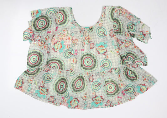 JS Millenium Womens Multicoloured Geometric Polyester Basic Blouse Size L Round Neck