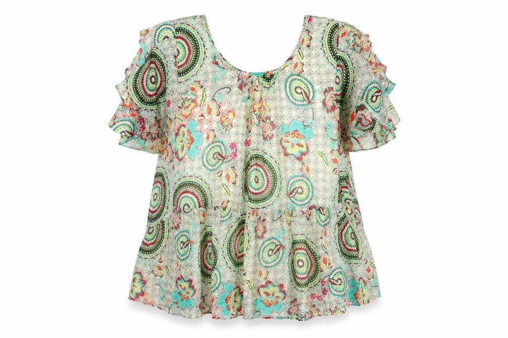 JS Millenium Womens Multicoloured Geometric Polyester Basic Blouse Size L Round Neck