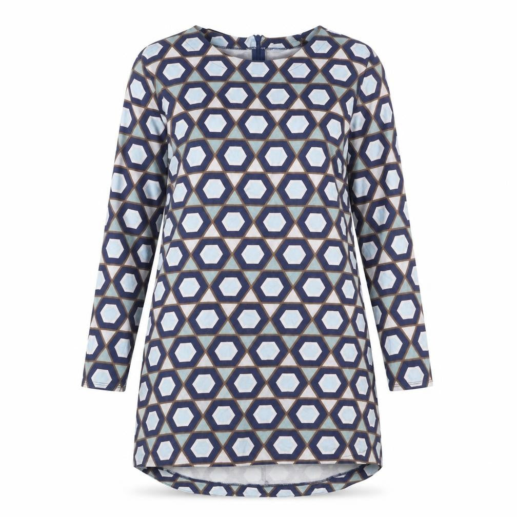 H&M Womens Blue Geometric Cotton A-Line Size M Round Neck Zip