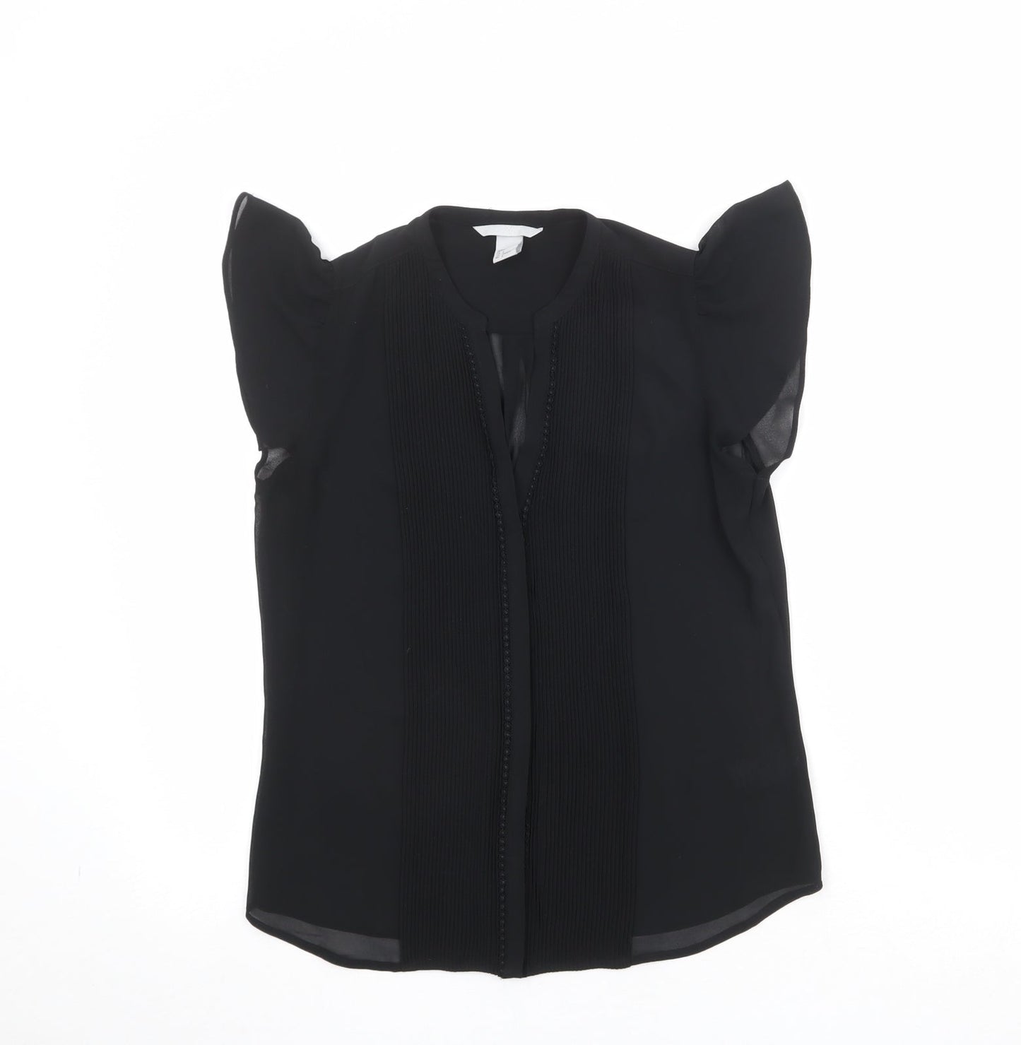 H&M Womens Black Polyester Basic Blouse Size 10 V-Neck