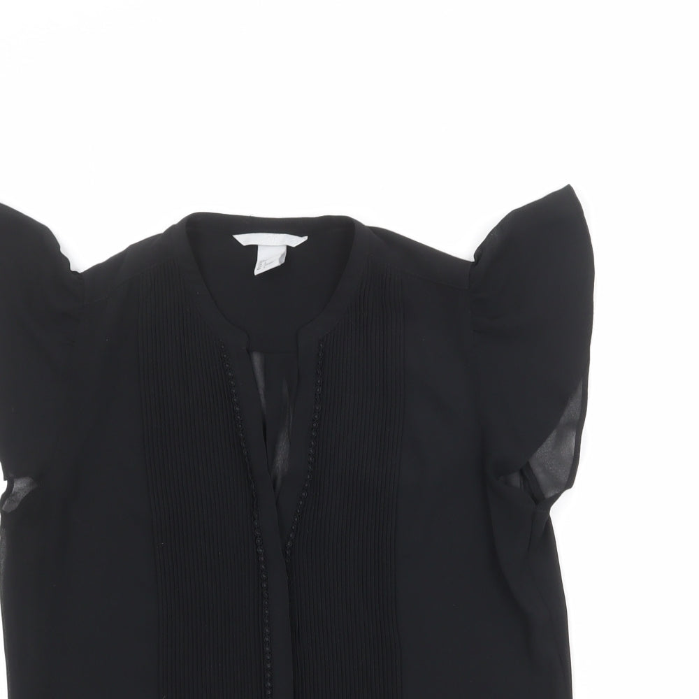 H&M Womens Black Polyester Basic Blouse Size 10 V-Neck