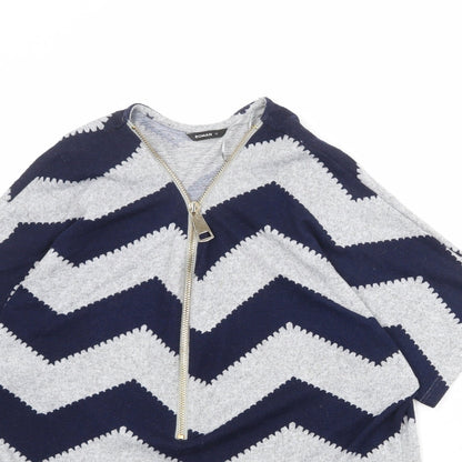 Close-up detail of Roman women’s grey v-neck herringbone polyester jumper, size UK 12
