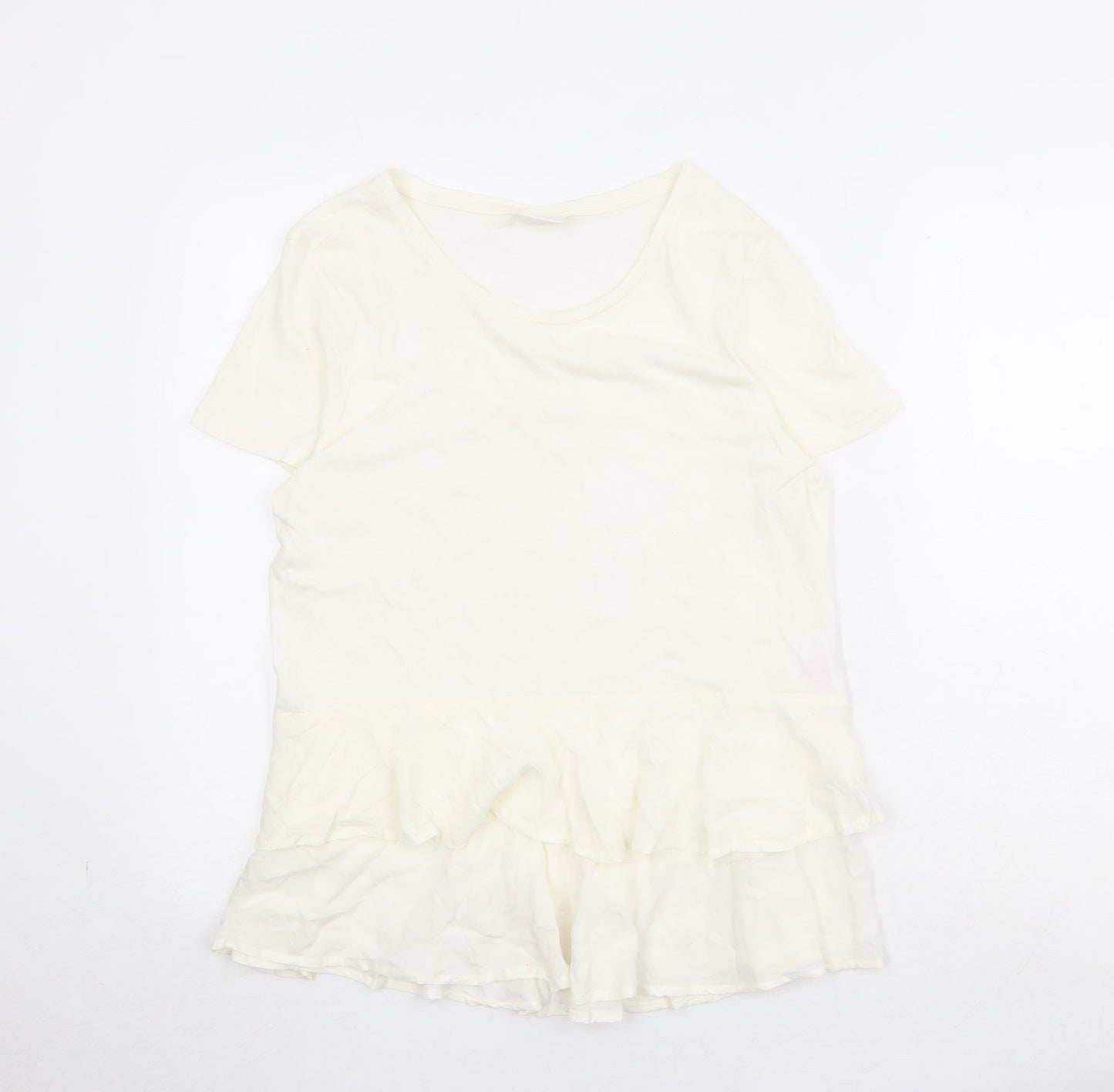 Villa Womens Ivory Viscose Basic T-Shirt Size L Round Neck