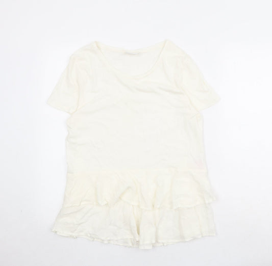 Villa Womens Ivory Viscose Basic T-Shirt Size L Round Neck