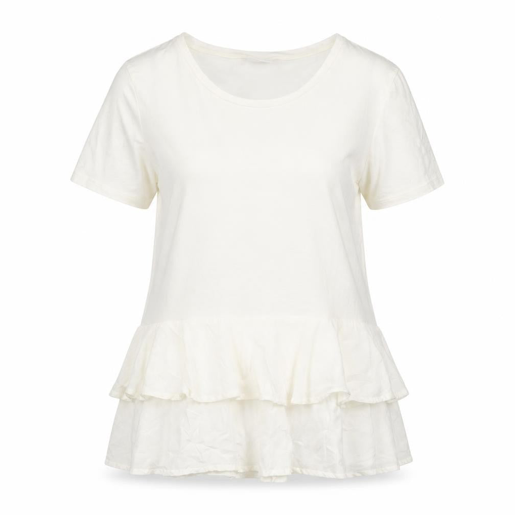 Villa Womens Ivory Viscose Basic T-Shirt Size L Round Neck