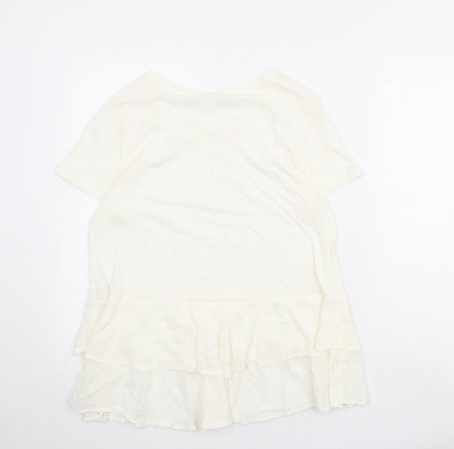 Villa Womens Ivory Viscose Basic T-Shirt Size L Round Neck