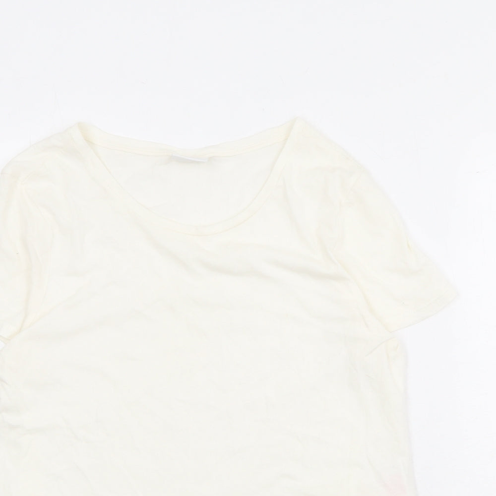 Villa Womens Ivory Viscose Basic T-Shirt Size L Round Neck