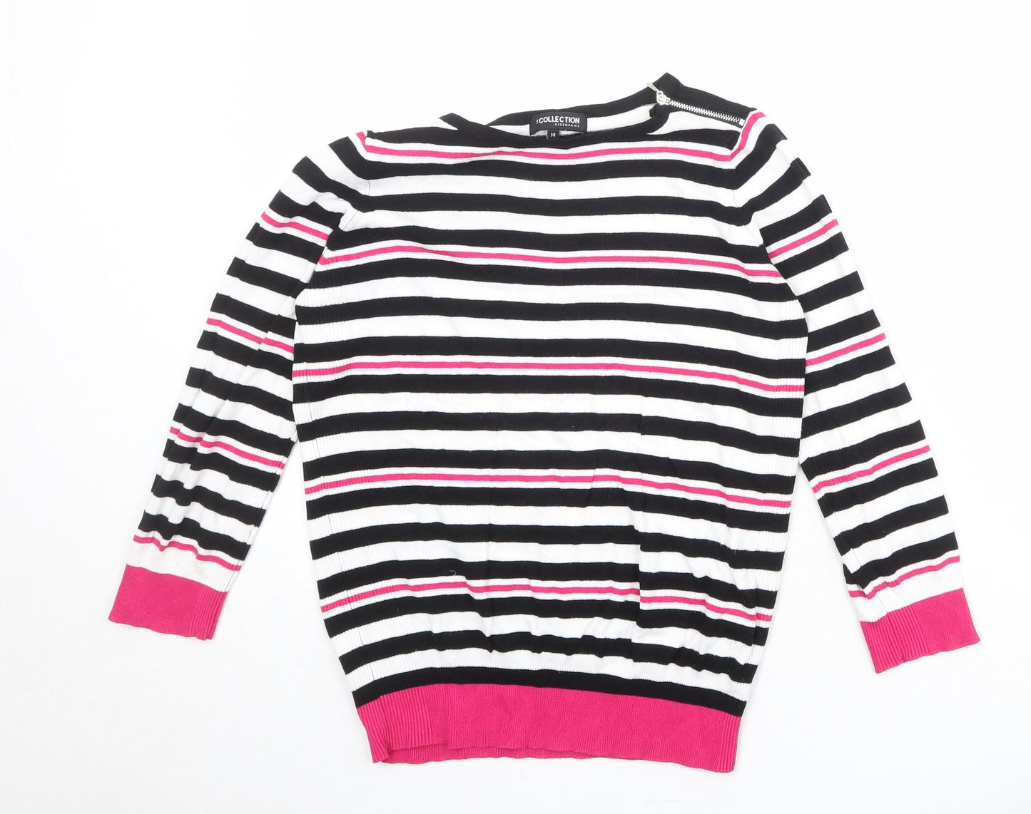 Debenhams Womens Multicoloured Round Neck Striped Viscose Pullover Jumper Size 14
