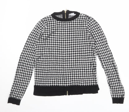 H&M Womens Black Round Neck Geometric Viscose Pullover Jumper Size S - Houndstooth