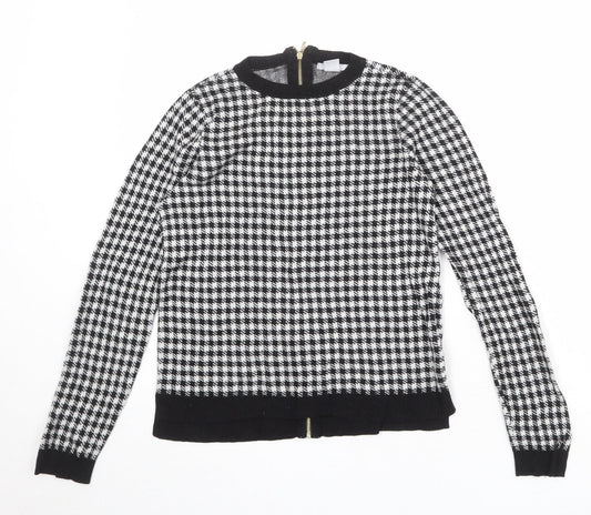 H&M Womens Black Round Neck Geometric Viscose Pullover Jumper Size S - Houndstooth