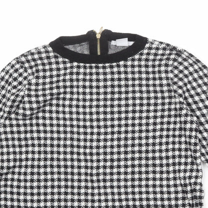 H&M Womens Black Round Neck Geometric Viscose Pullover Jumper Size S - Houndstooth