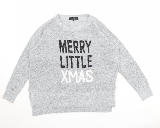 New Look Womens Grey Round Neck Acrylic Pullover Jumper Size S - Merry Little Xmas