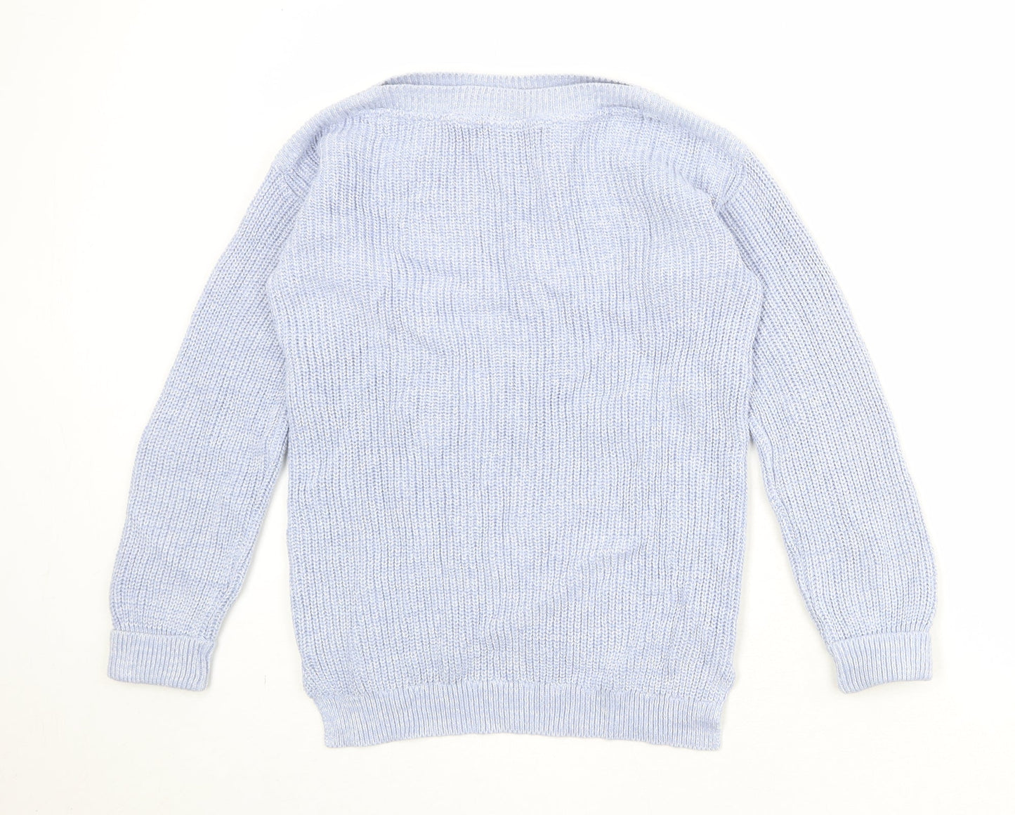 Marks and Spencer Womens Blue Boat Neck 100% Cotton Pullover Jumper Size S