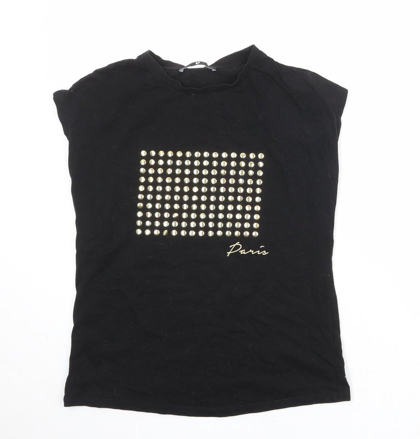 Very Womens Black 100% Cotton Basic T-Shirt Size 10 Round Neck