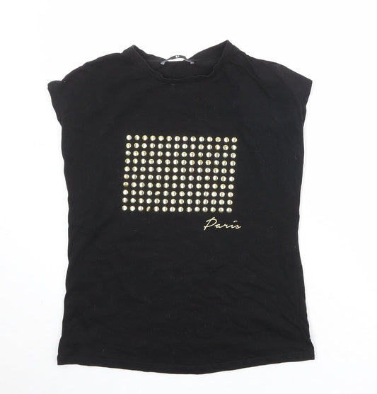 Very Womens Black 100% Cotton Basic T-Shirt Size 10 Round Neck
