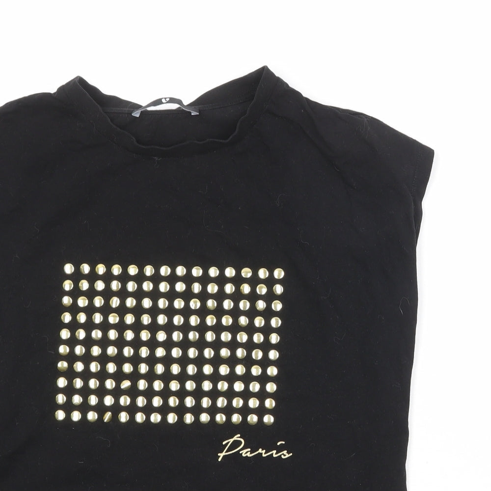 Very Womens Black 100% Cotton Basic T-Shirt Size 10 Round Neck
