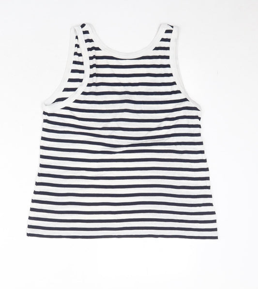 ASOS Womens White Striped Viscose Basic Tank Size 6 Round Neck