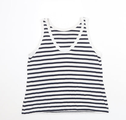 Back view of ASOS women’s white striped viscose basic tank, size UK 6, round neck